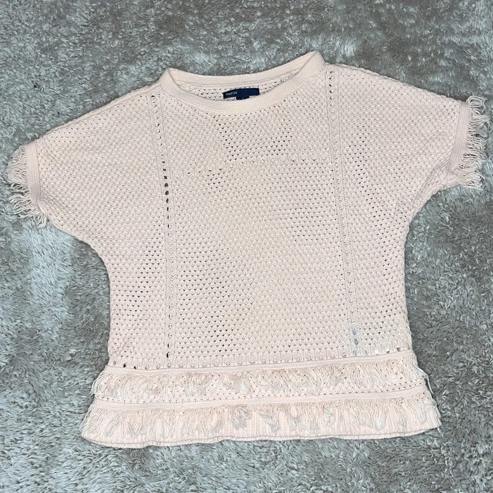 GapKids Peach Open Knit Crochet Fringe Top Sweater Size L 10 Boho